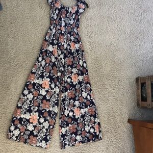 Xs Navy blue pink and white flowered jumper